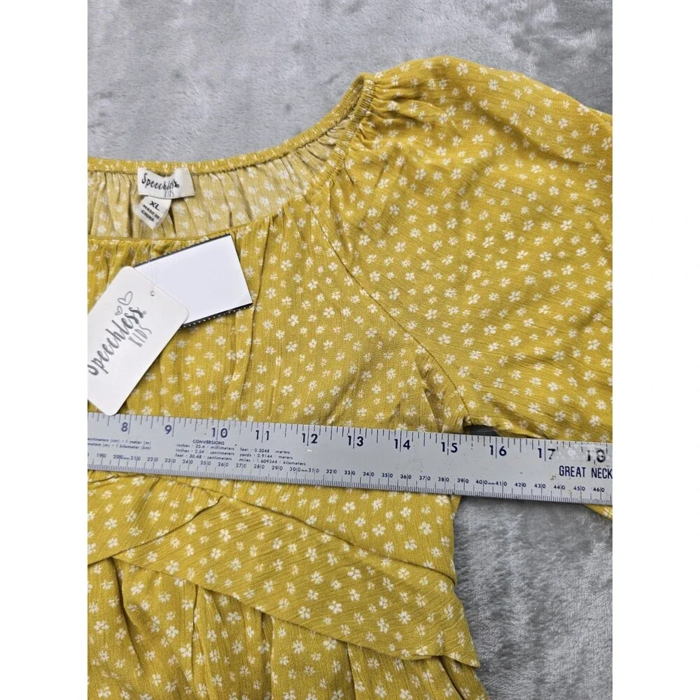 NWT Speechless Kids Girls Yellow Floral Top Size XL Fits Medium Puff Sleeve...